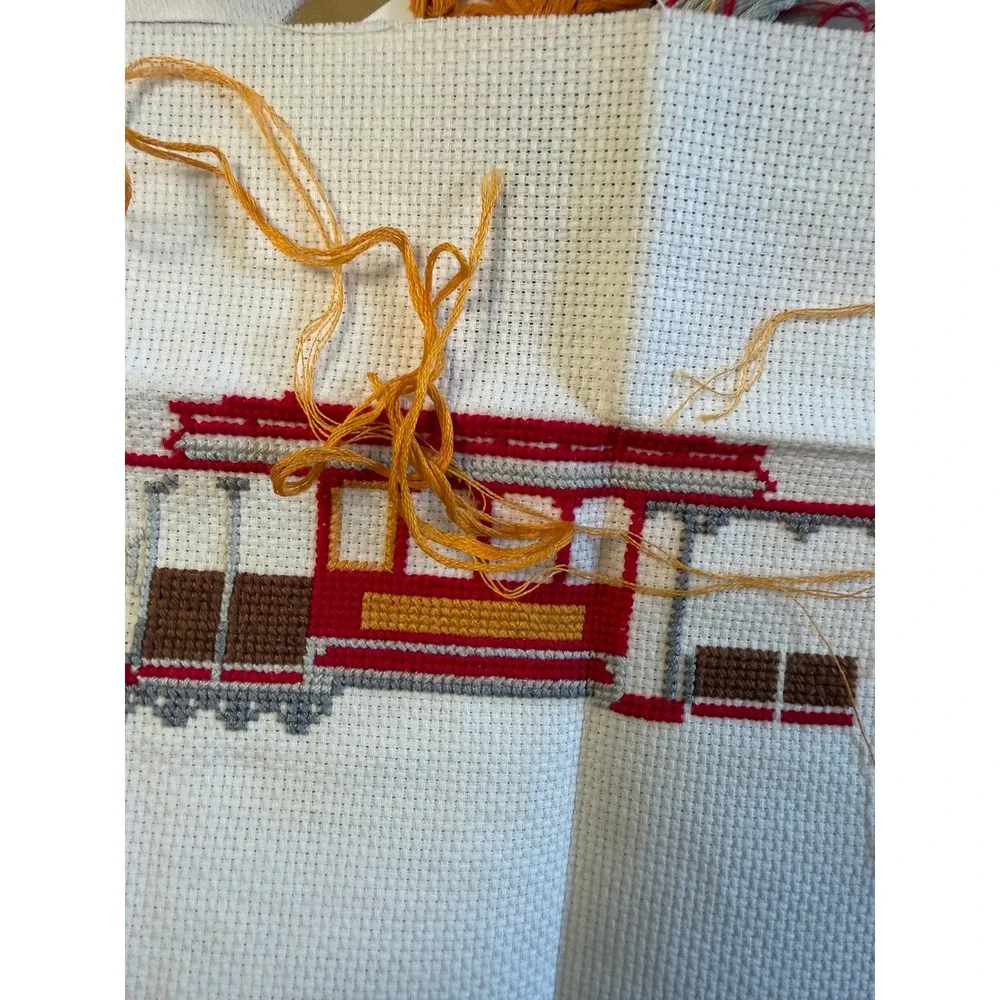 VTG Judith M Kirby Cable Car Cross Stitch Pattern Red San Francisco Partial
